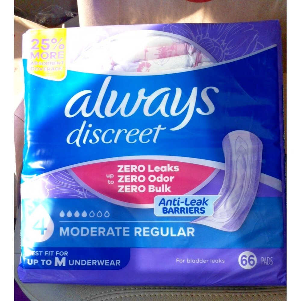 Always Discreet Incontinence Pads Moderate Regular 66 count fits s m underwear
